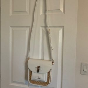 Spartina leather and straw crossbody bag